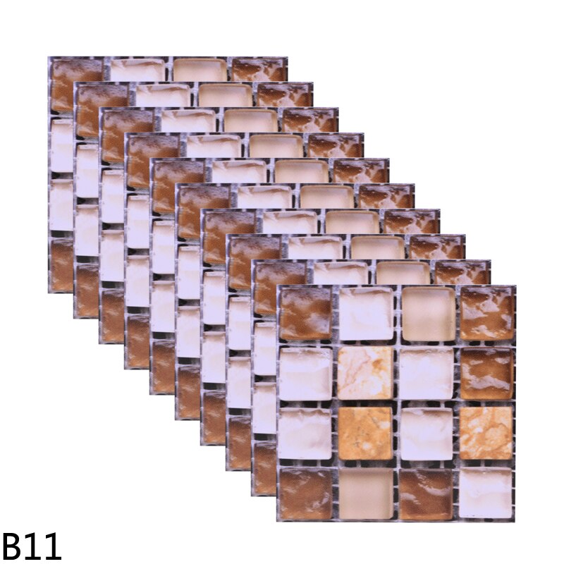 10pcs 10cm Mosaic Wall Tile Waterproof Self Adhesive Stickers for Home Bathroom PVC Tile Decal Kitchen Wall Sticker Art Decorate: B11