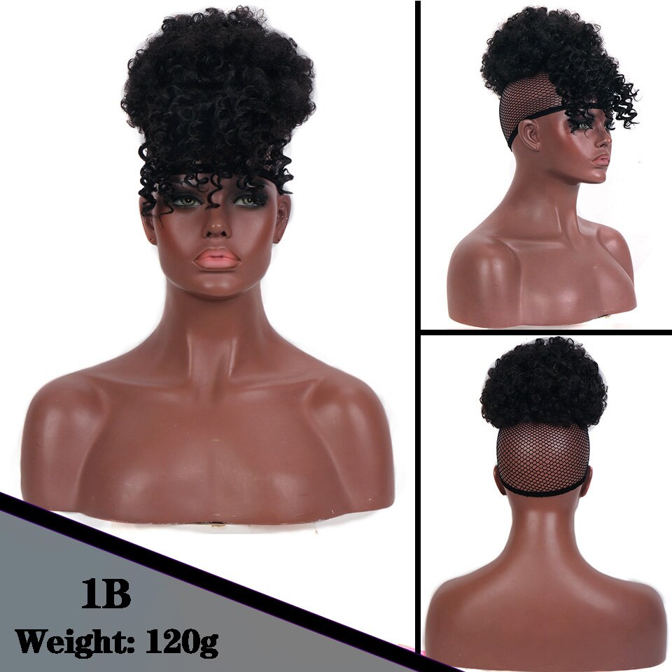 HOUYAN Women's African bun with bangs high temperature and fluffy synthetic ponytail clipped to the hair extension: 1B