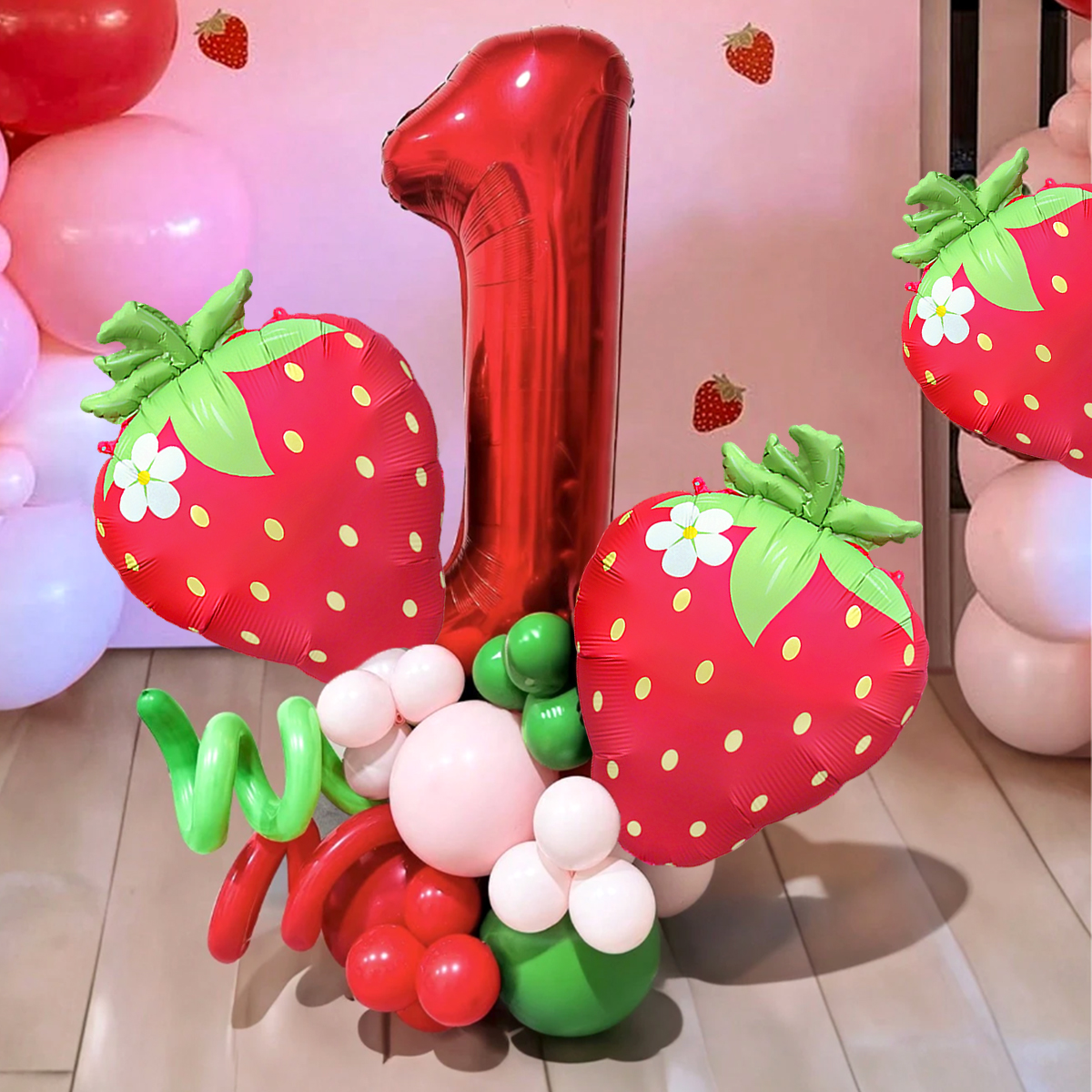 Globos de película de aluminio de fresa, suministros para de cumpleaños, de frutas de verano, decoración de bautismo para bebé, 3 uds./6 uds.