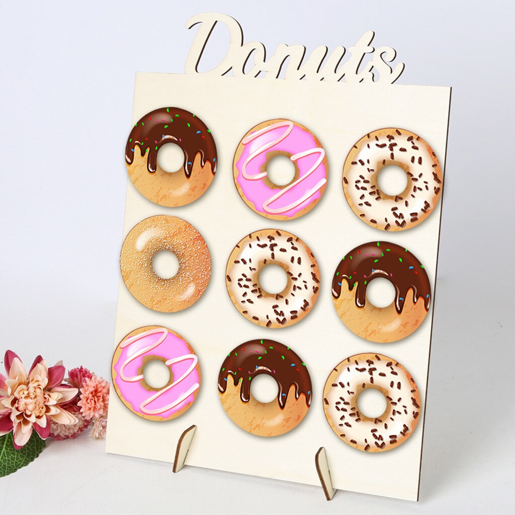 Træ donut vægstativ donut holder baby shower børne fødselsdagsfest dekoration donut fest dekoration bryllup event fest forsyninger