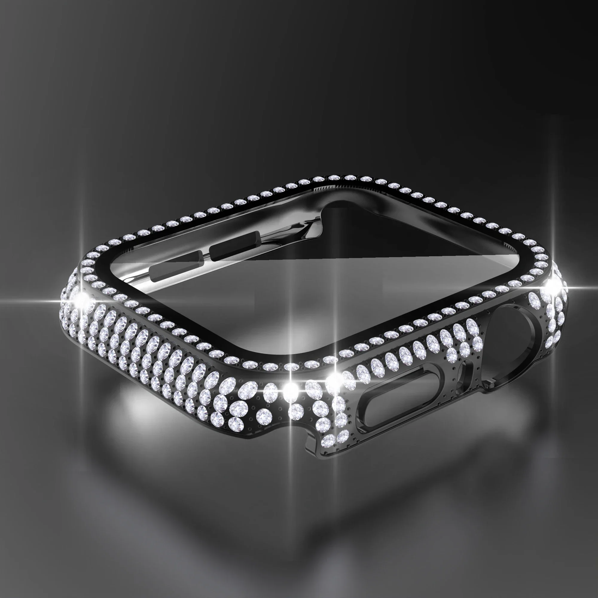Funda de diamante con cristal templado integrado para Apple Watch, cubierta de 41mm, 45mm, 42mm, 44mm, 38mm, 40mm para IWatch Series 9, 8, 7, 6, SE 5, 4, 3: Plata / 4-6,9 pulgadas