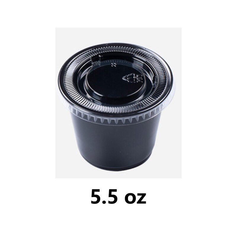 Black disposable sauce cup with lid Salad Ketchup container Snack bar takeaway supermarket tasting essential.: 5.5oz / 50pcs