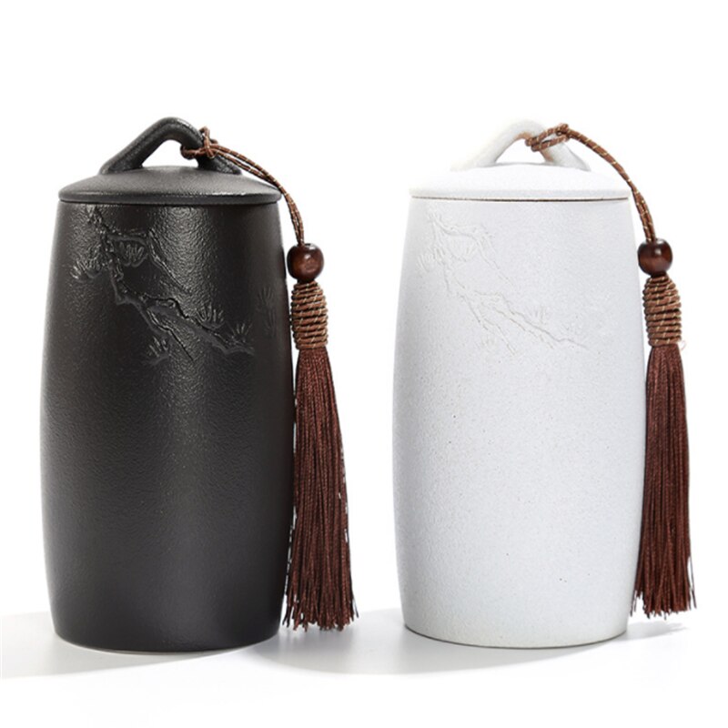 Caddie de poterie en céramique noire et blanche, pot de stockage de thé Vintage, accessoires de cérémonie de thé, artisanat de décoration, récipients scellés: A 2pcs