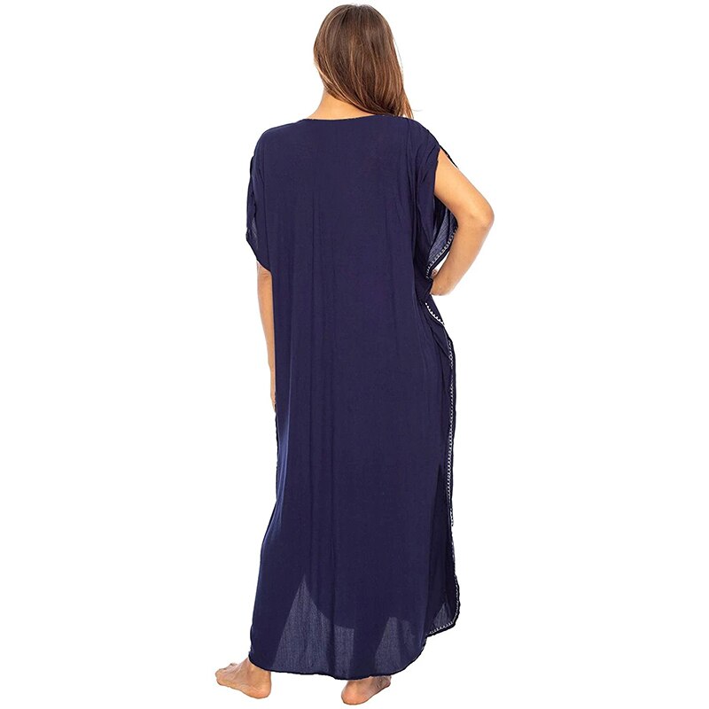 Beach Cover up Cotton Embroidered Bikini Cover up Plus size Women Party Maxi Dress Robe Plage Beach Pareo