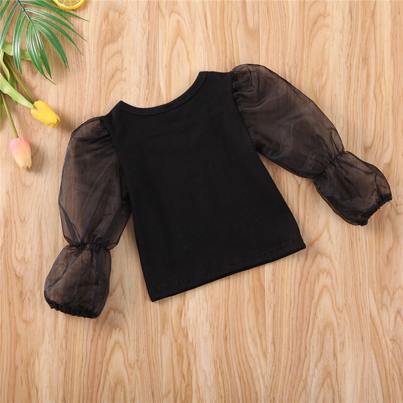 T-shirt manches bouffantes pour bébé fille, couleur unie, haut en dentelle