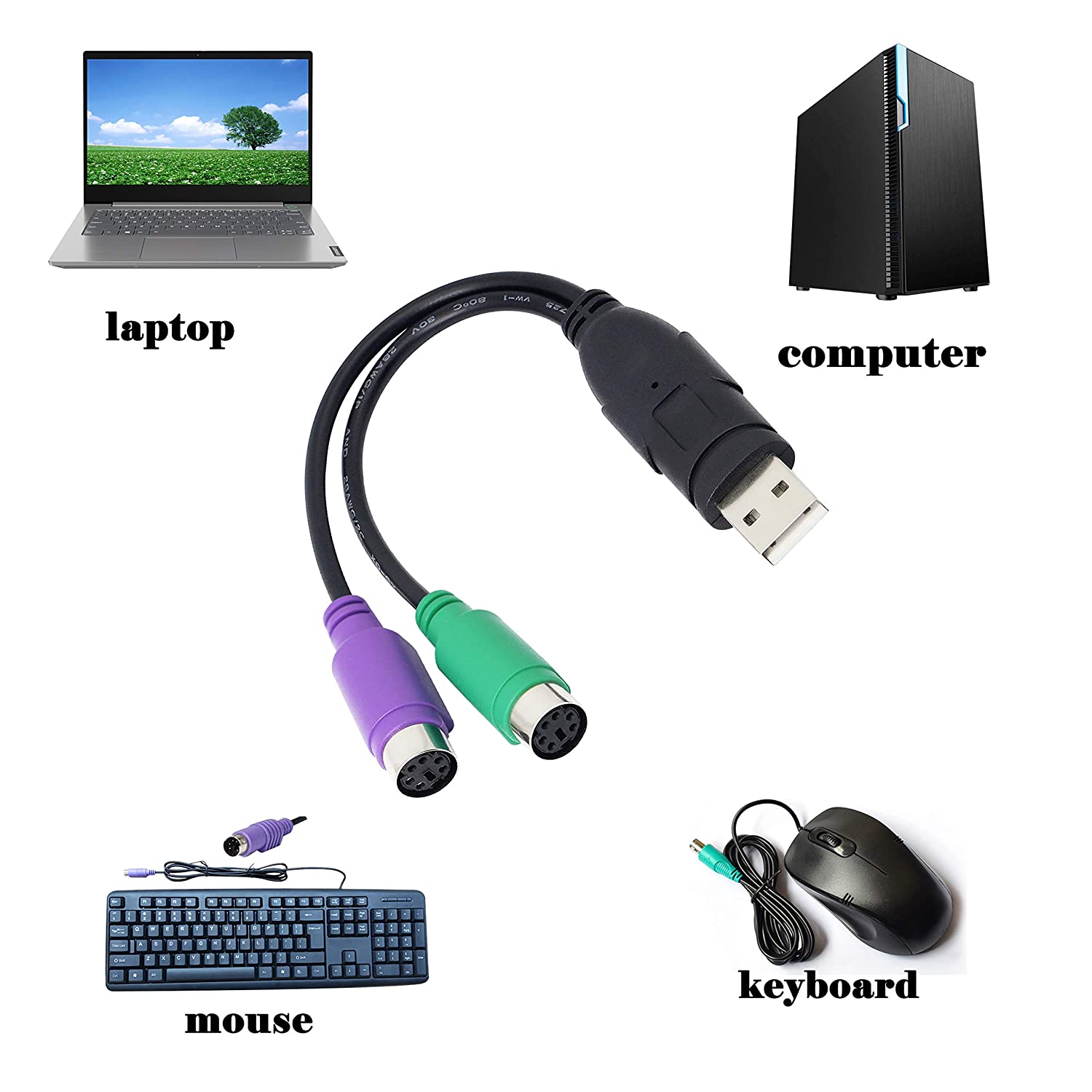 PS/2 to USB Cable PS2 Plug Active USB to Dual PS/2 Adapter Keyboard M-ouse Bar Code Scanner Converter Adapter