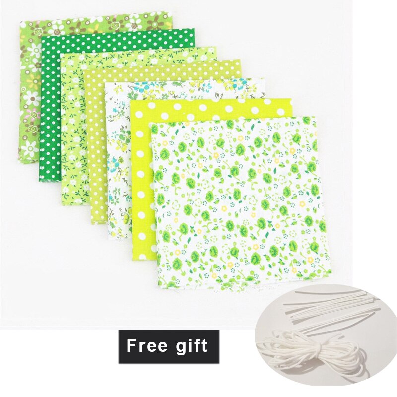 7pcs/lot Patchwork DIY Sewing Mixed Style Floral Print Cotton Fabric Cloth Crafts Bundle Sewing Material 25x25cm: green