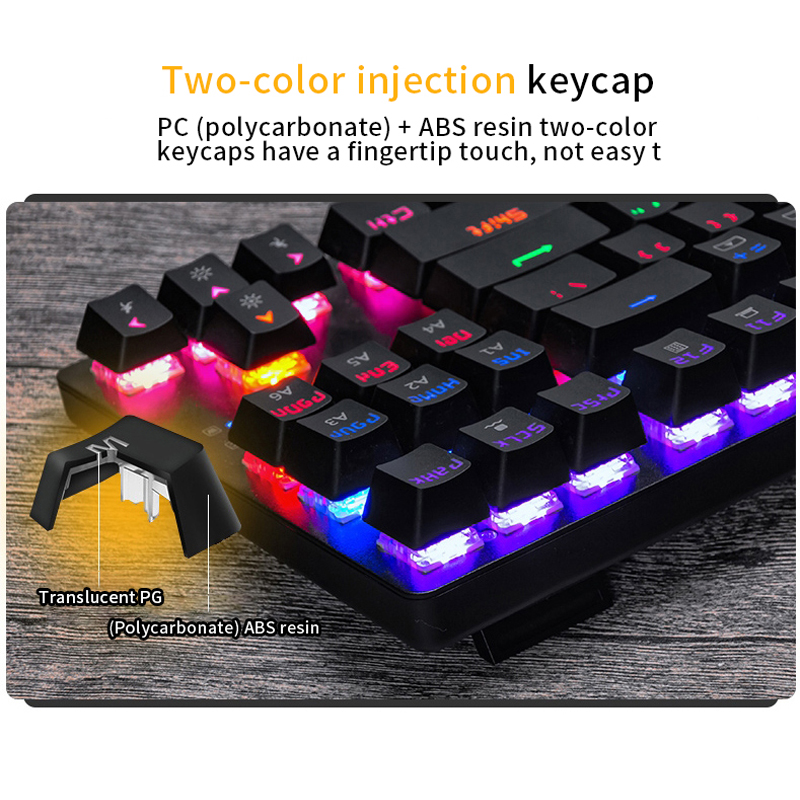AJAZZ Robocop 87 Key Rainbow Backlight Gaming Mechanical Keyboard Ergonomic Anti-Ghosting 104 Key Wired Keyboard for PC Laptop