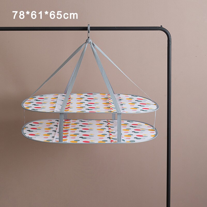 Enlarged Foldable Drying Nets Windproof Hook Steel Ring Multi-layer Clothes Basket Underwear Sweater Cloth Dry Rack Mesh Hanger: Oval-Double-layer