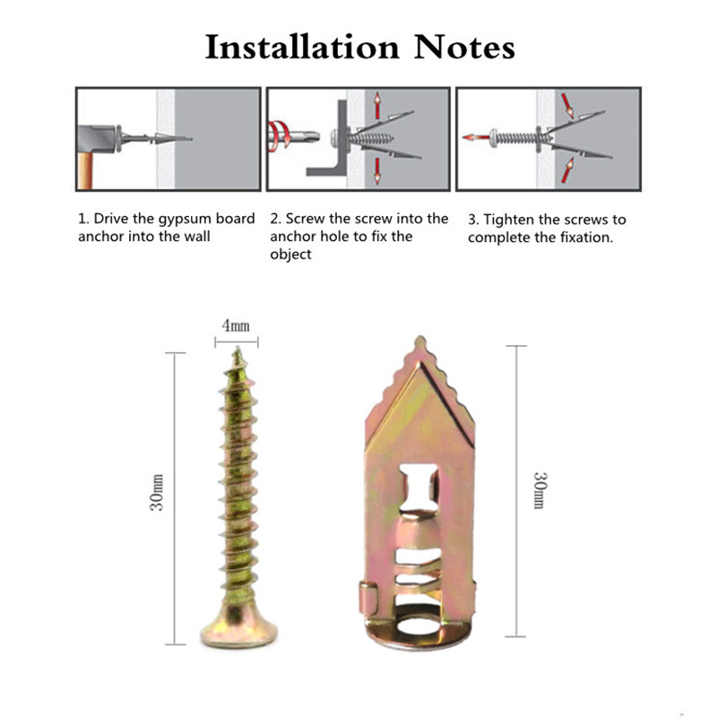 100Sets Boxed High Strength Drywall Anchors with Self Tapping Screws Kit Screws and Plugs Wall Gypsum Board Ceiling Anchor Studs