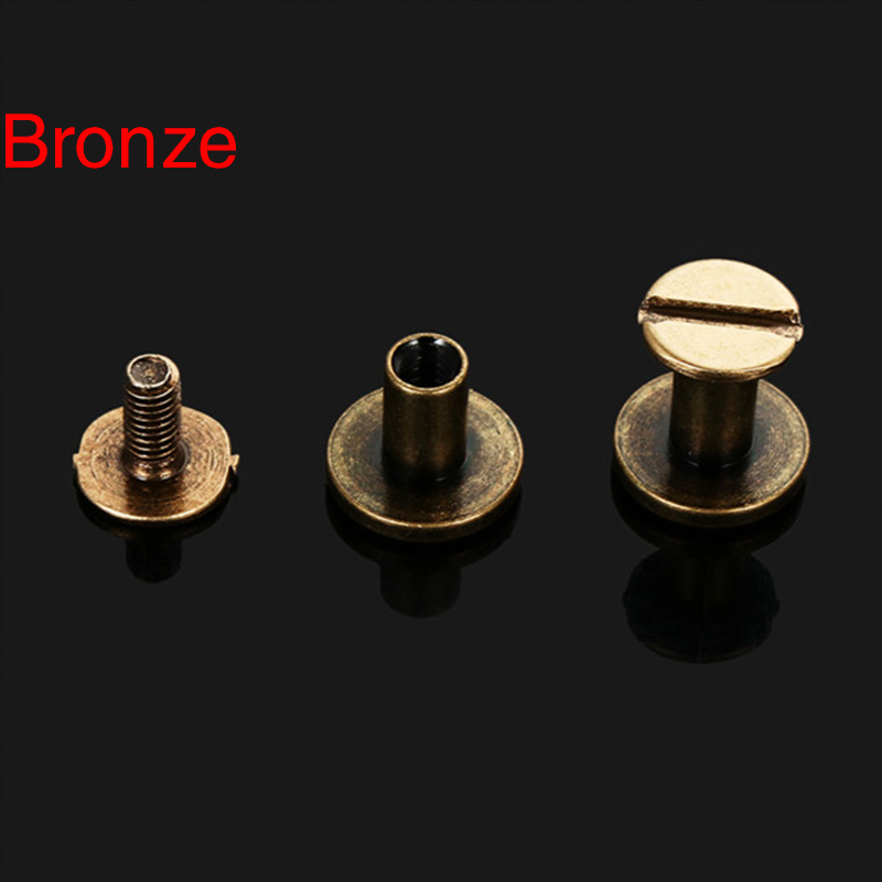 10 ensembles 5mm/6.5mm/8mm solide vis clou Rivet Double tête plate ceinture/sangle Rivets bagages cuir métal artisanat cuivre de: Bronze / 6.5mm