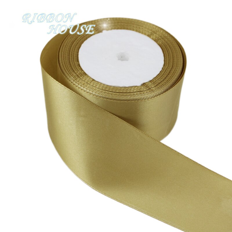 (25 Yards/Roll) Bleke Goud Enkel Gezicht Satijnen Lint Cadeaupapier Kerstmis Linten