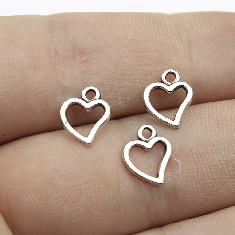 WYSIWYG 100pcs 10x8mm 2 Colors Mini Heart Charm Cute Heart Charms For Jewelry Making Small Heart Charm: Antique Silver Plated