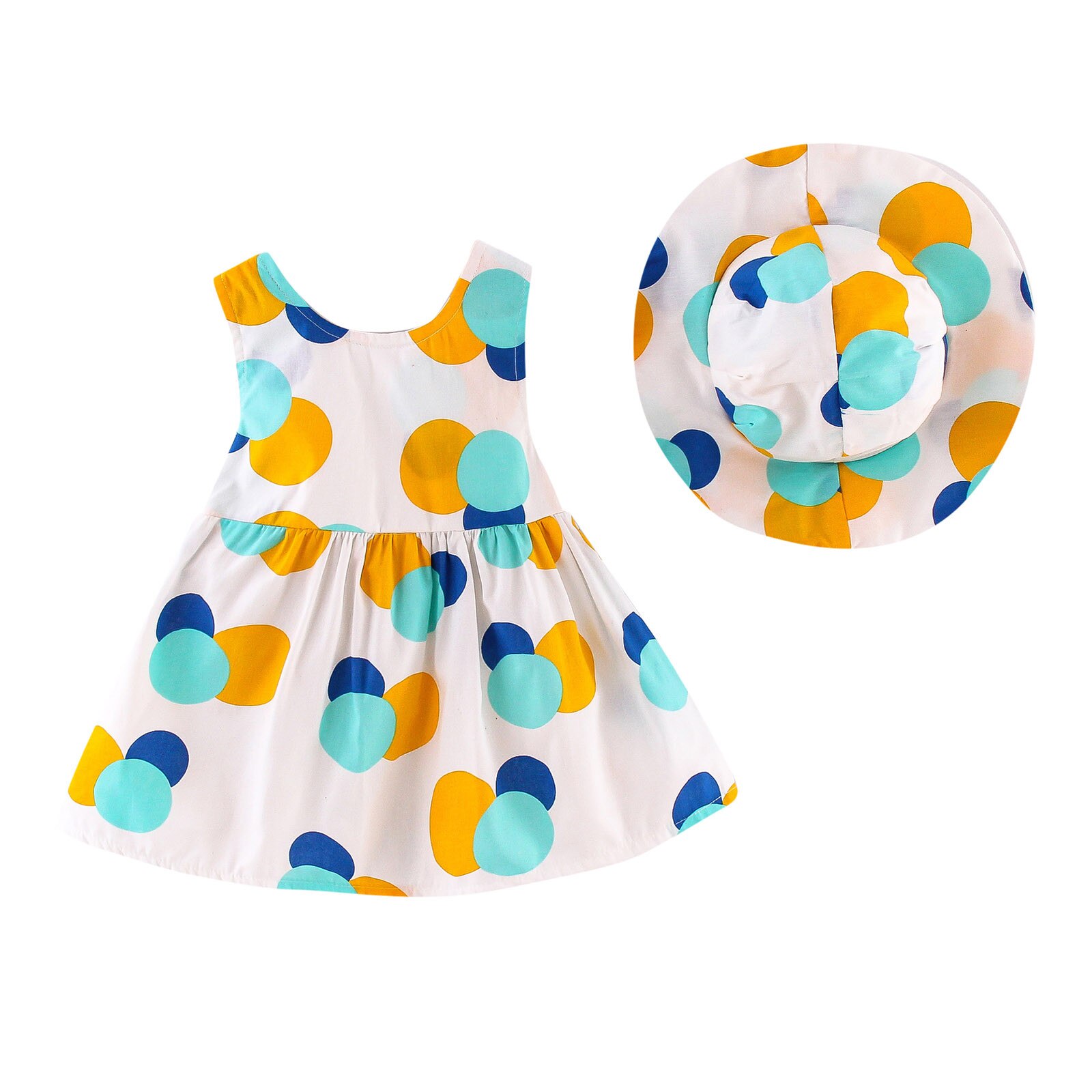 Peuter Meisjes Strik Jurk + Strooien Hoed Jurk Zomer Polka Dot Print Baby Kids Mouwloze Meisje Verjaardag Partyprincess Jurk Hoed