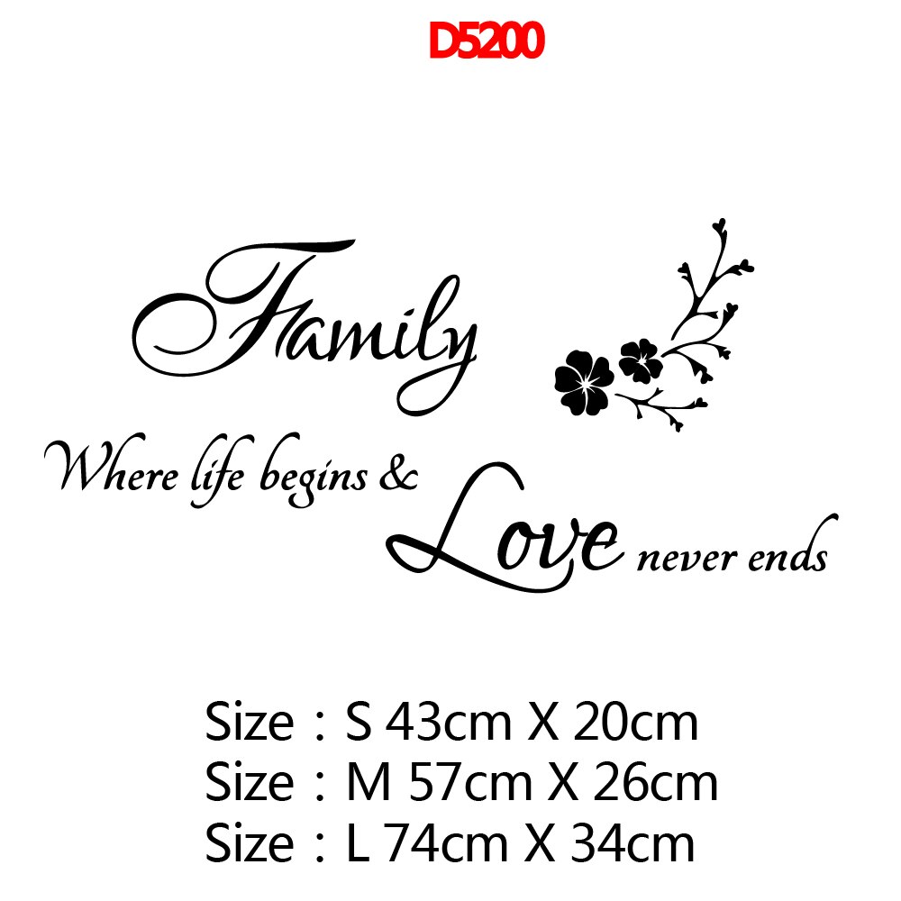 Familie citater pvc wall art stickers moderne wallsticker til stuen vinyl decals klistermærke vægmaleri: D5200 / Størrelse m