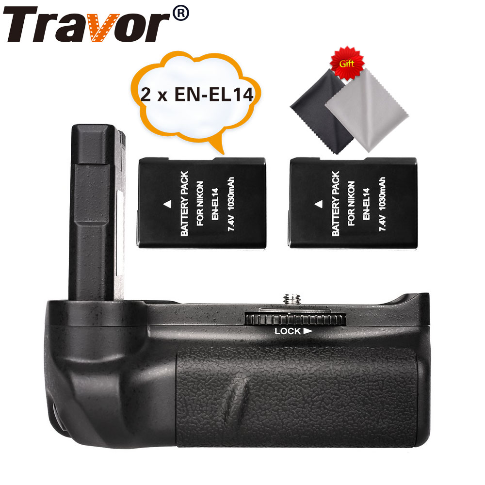 Travor Battery Grip Holder For Nikon D5100 D5200 D5300 DSLR Camera+2pcs EN-EL14 batteries+2pcs Microfiber Cleaning Cloth