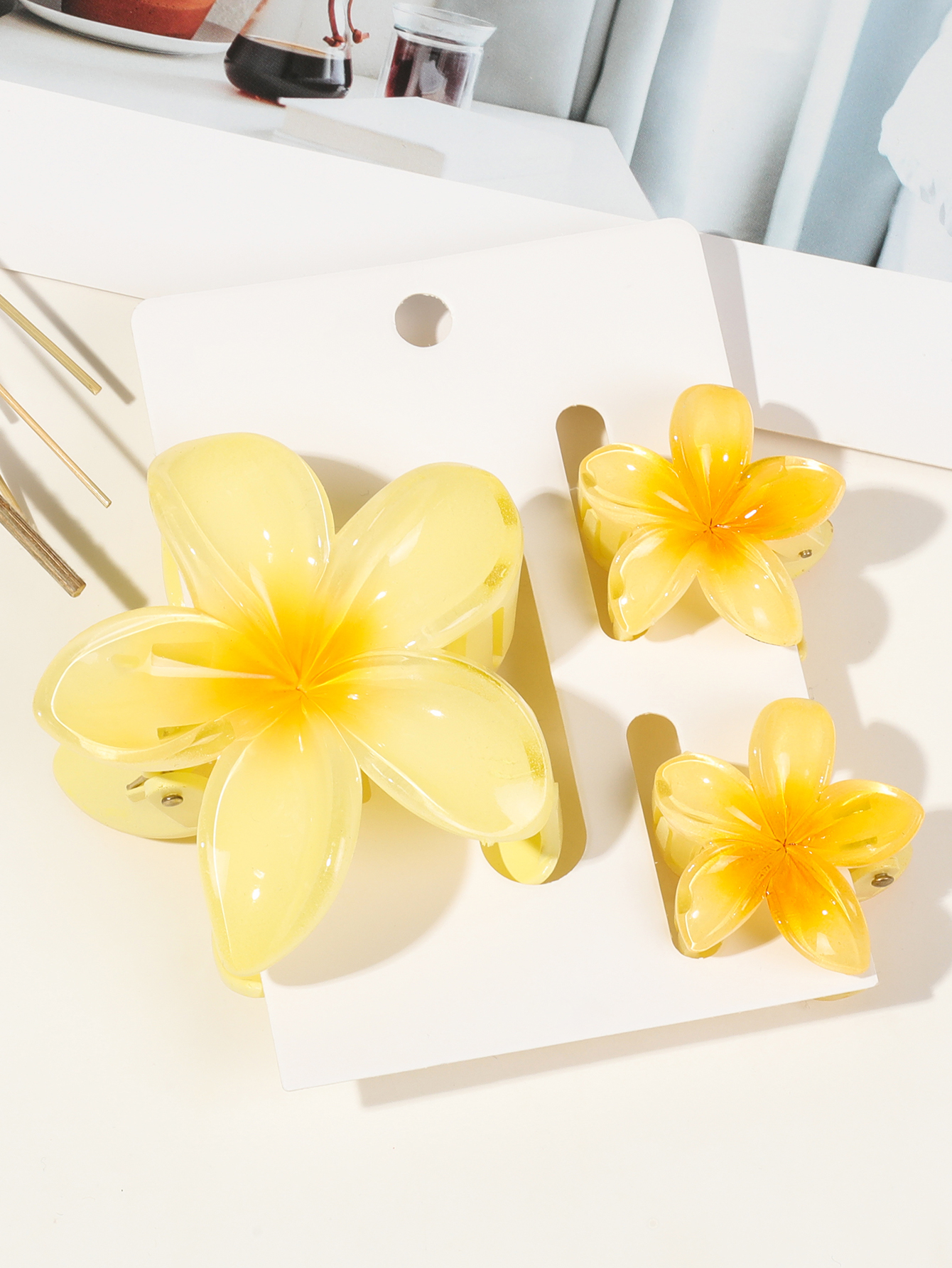 4 Uds. Pinzas en forma de garra para el pelo de plátano y flores bonitas para cabello grueso, sujeción fuerte antideslizante, hawaiano, accesorios para el cabello para mujeres y niñas, de vacaciones: Azul