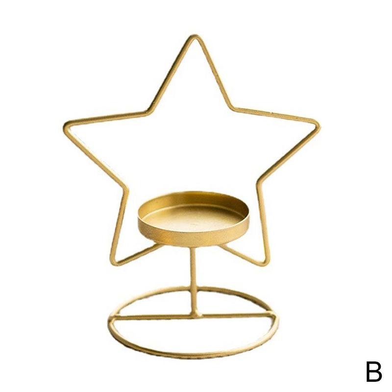 Wrought Iron Retro Taper Candle Holders Candlestick Stand Home Decor Candlelight Dinner Kitchen Candelabrum Decoration Holder: 8x15cm star