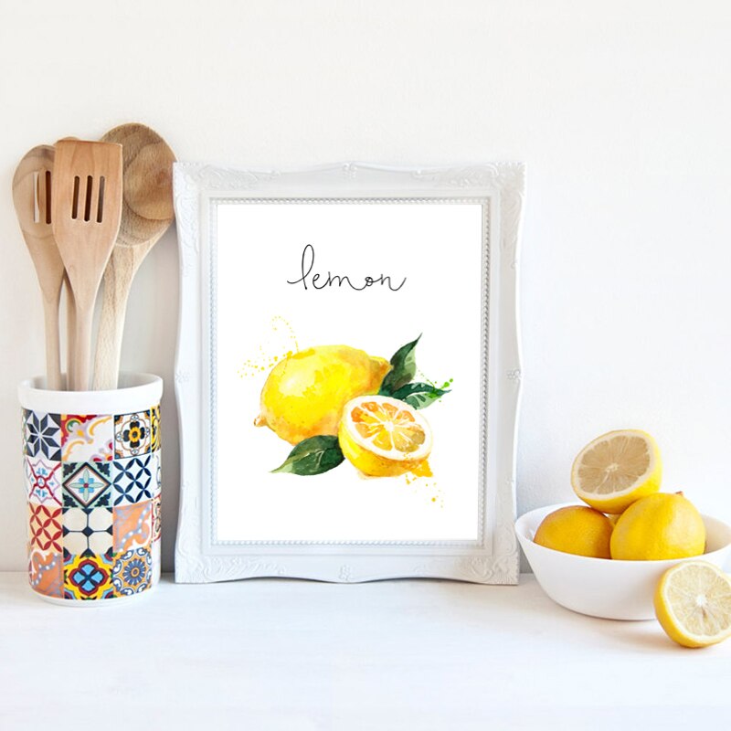 Lemon Painting Poster Kitchen Wall Art Decor Fruits Veggies Food Art Prints Wall Picture Restaurant Decoration
