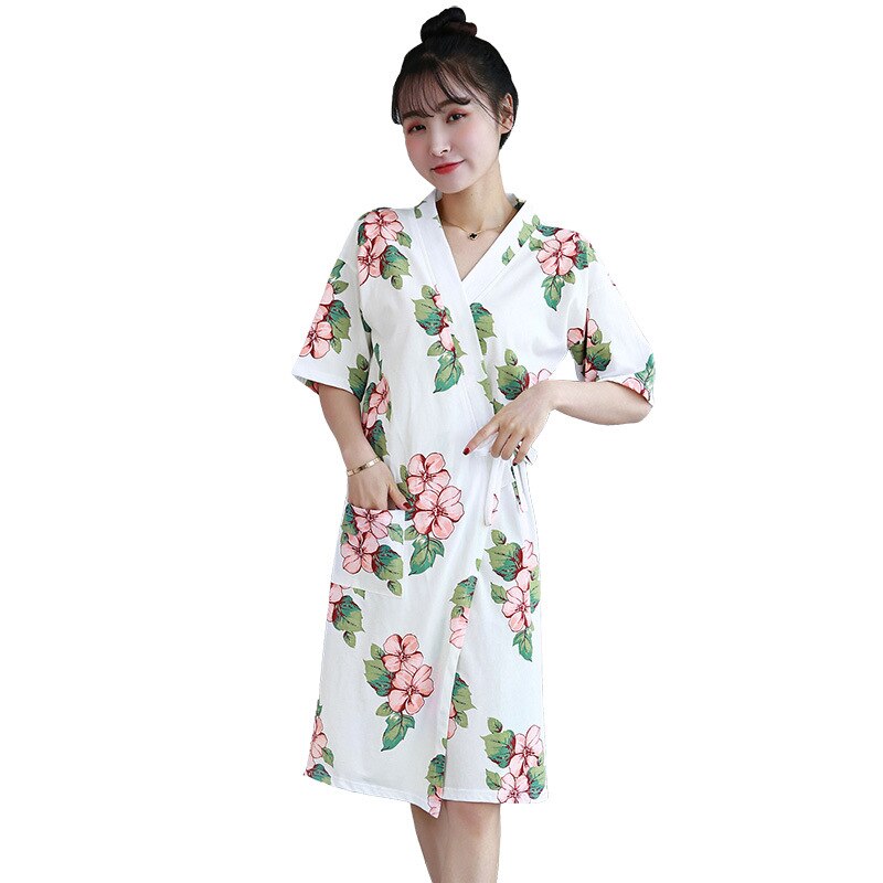 Summer Kimono Robe High-End Cotton Double Layer Gauze WOMEN'S Cardigan Pajamas Short Sleeved Robe Bathrobe