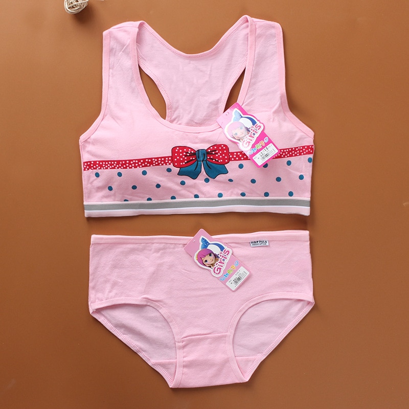 Mädchen bh set ohne stahl ring weste stil baumwolle cartoon sommer ohne einsätze rohr top mädchen bh und panty sets