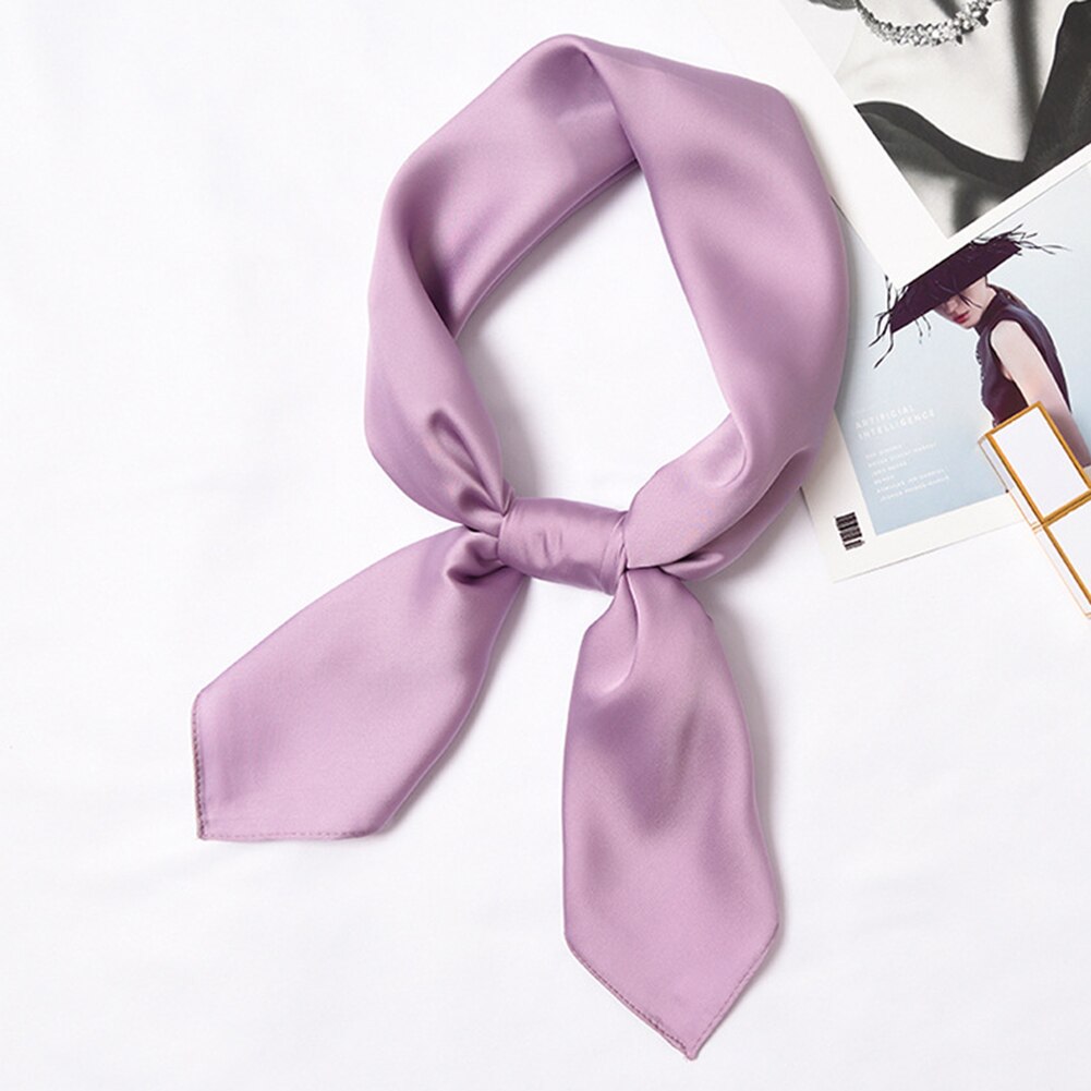 Solid halsduk kvinnor huvudduk för hår rosa grön vit sidenhalsduk dam 70cm*70cm fyrkantiga bandanas dam halsdukar: Lila