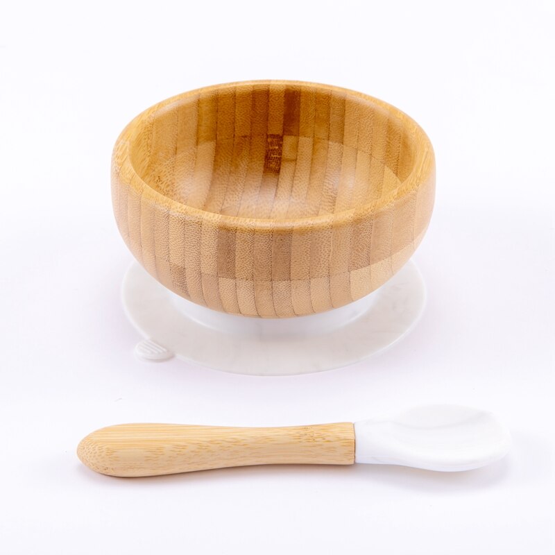 Børneskål sæt baby fodertallerken børn skål & ske sæt sugekop fade bordservice børn baby tallerken baby produkt: Hvid skål