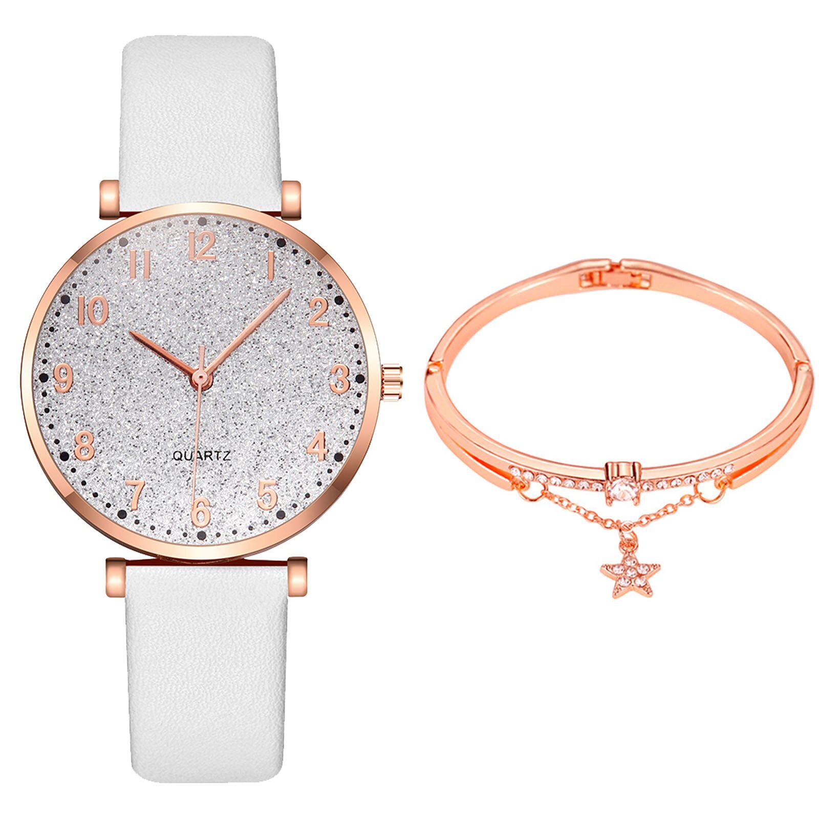 Yolako-Reloj de cuarzo con correa de cuero para Mujer, conjunto de pulsera analógica de informal: F