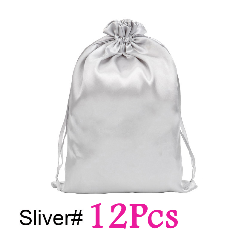 Sac de perruque en Satin, 12 pièces, sacs de rangement 25x35Cm, grand sac de perruque en soie douce noir rose pour outils d'emballage de perruque, accessoires de perruque: YELLOW