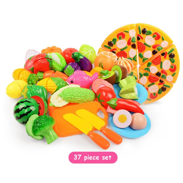 6pcs/20pcs/37pcs/set fruit toys Housekeeping Toys education toys for baby color random surwish plastic fruit vegetables cut toys: 37pcs