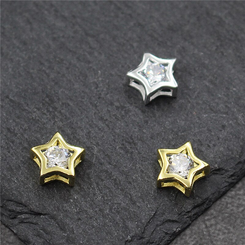 100% 925 Sterling Silver Spacer Beads With AAA Zircon Pretty Gold Color Charm Silver Beads DIY Jewelry Making Bracelets Findings