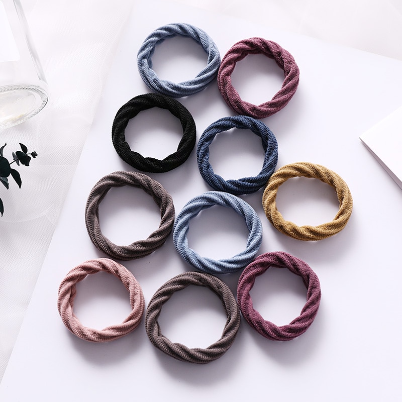 Neue 10Stck Frauen Mädchen Einfache Grund Elastische Haar Bands Krawatte Gummi Scrunchie Pferdeschwanz-Halfter Gummibänder Haar Zubehör