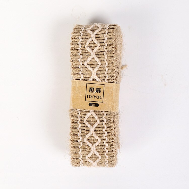 Cinta tejida de Yute Natural para envolver de boda, cinta de arpillera de cáñamo, manualidades DIY, suministros para fiestas, decoración del Festival, 2 metros por rollo: Style12 (Width 35mm)