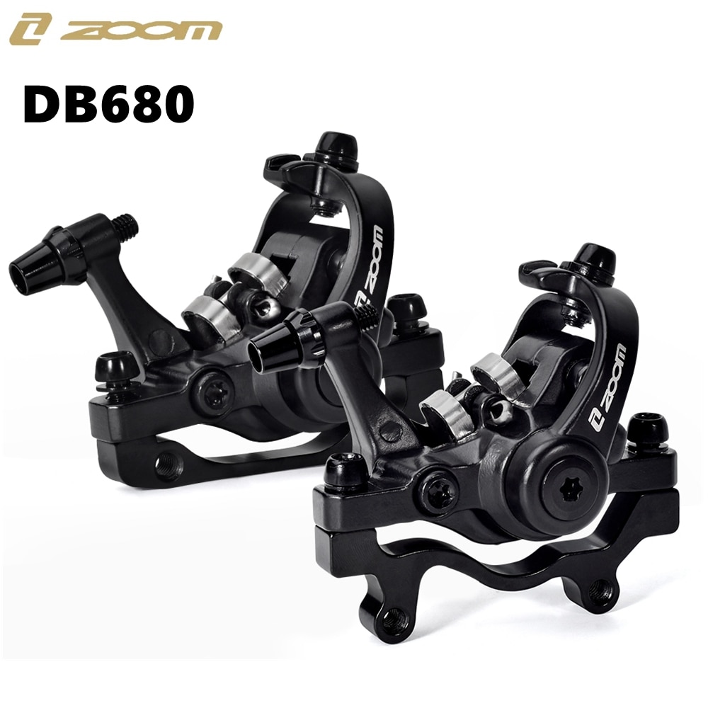 ZOOM Bike Mechanical Brake Caliper Adapter MTB Bilateral Drive Bicycle Front Rear Disc Brake Caliper Device Brake Pads DB680