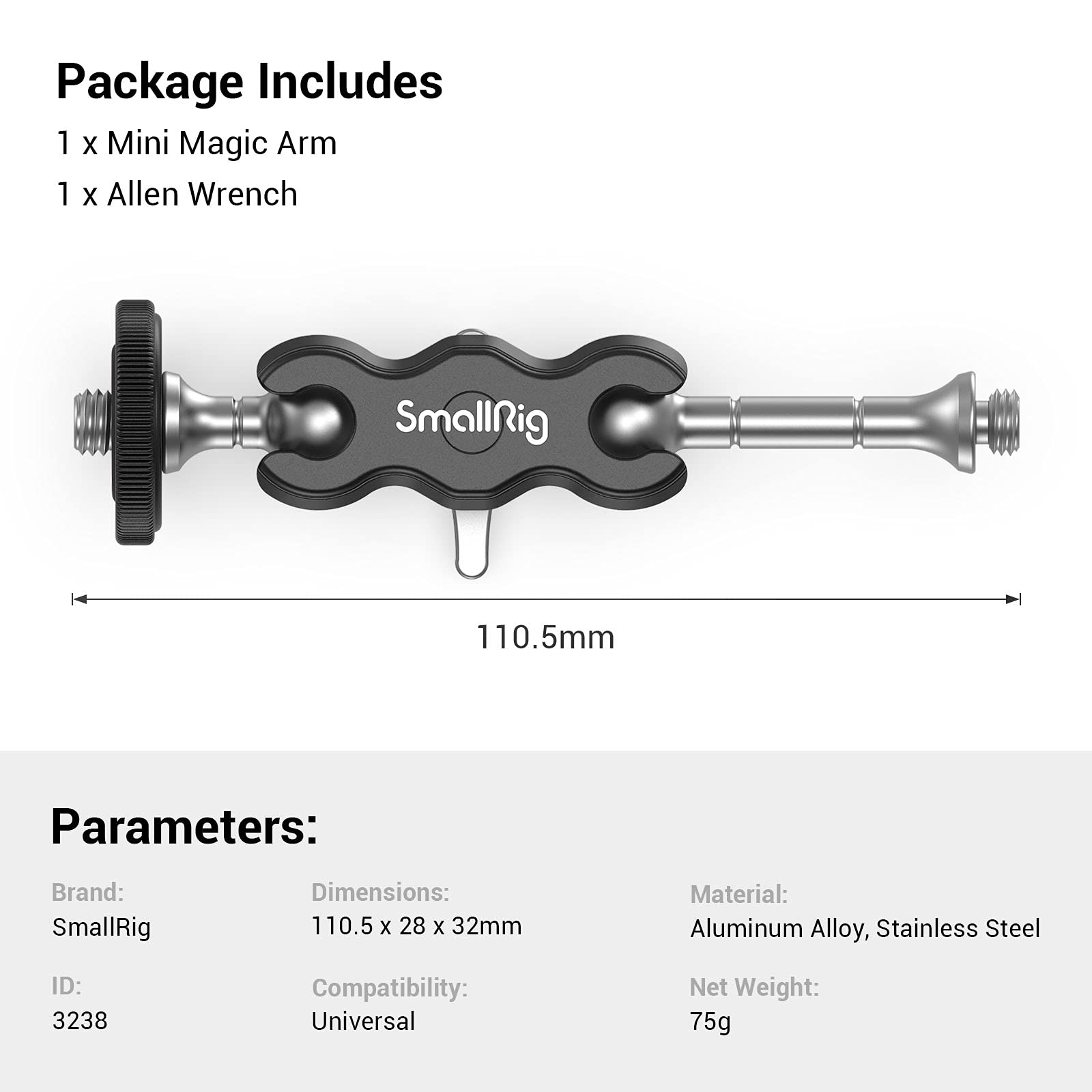SMALLRIG-Mini Bras Magique Réglable pour Moniteur, Microphone, Lumière Vidéo LED 3238B, avec Rotule Universelle pour Touristes: Default Title