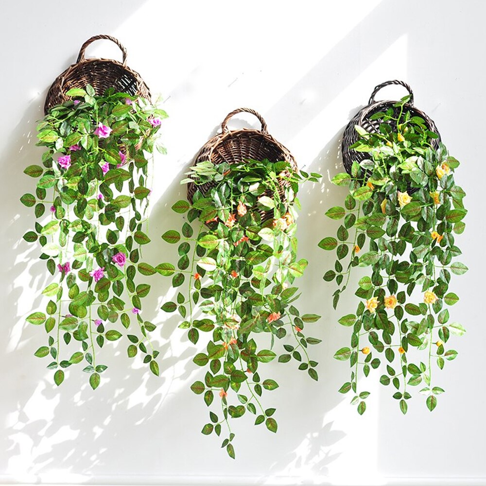 Rotin fleur panier vert vigne Pot planteur suspendus Vase conteneur mur plante panier pour jardin fleur maison Pot paniers