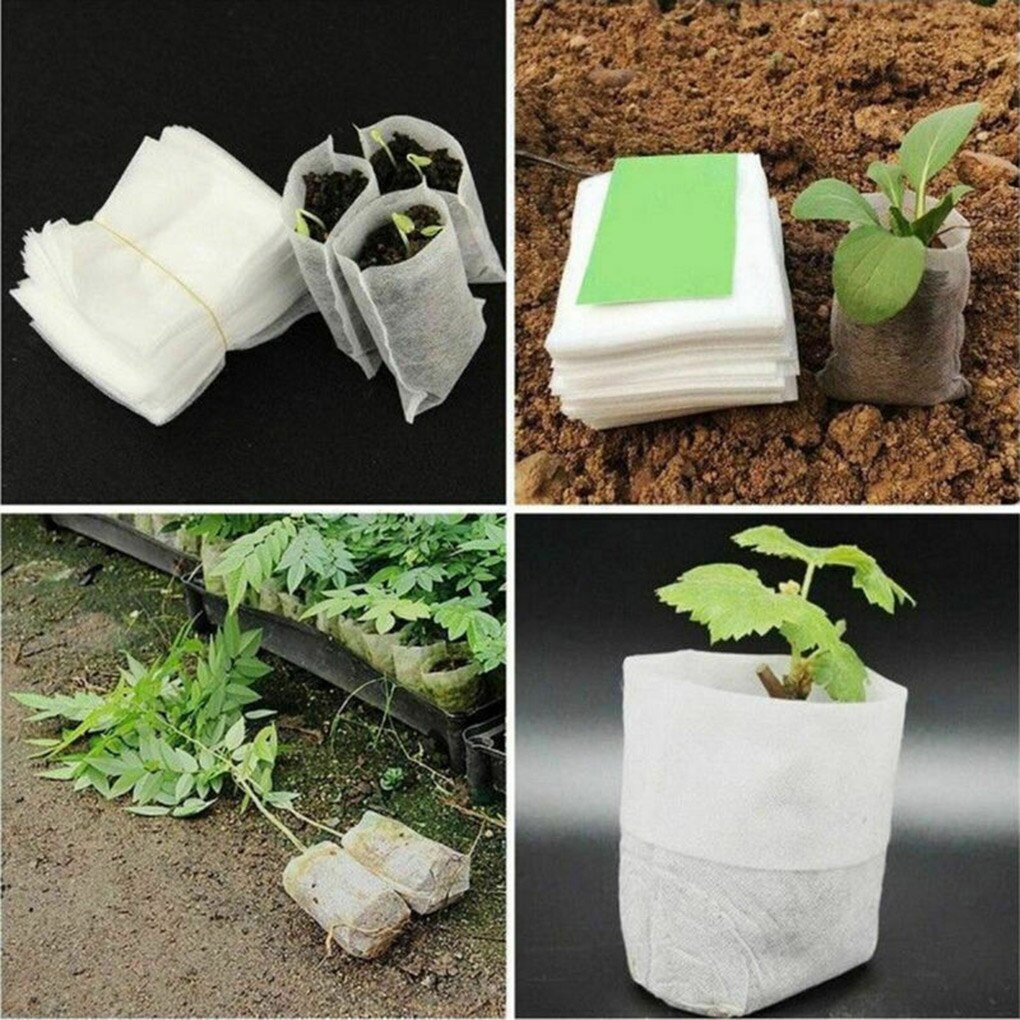 100pcs Biodegradable Seed Starter Bags Breathable Plant Nursing Growing Pouch Vegetable Flower Plant Grow Bags