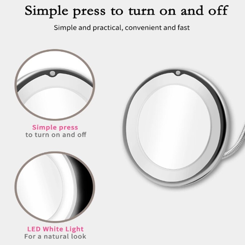 Costway LED Mirror Flexible Makeup Mirror with Led Light Mirrors 10X Magnifying Mirrors Light Cosmetic Miroir With Suction Cup