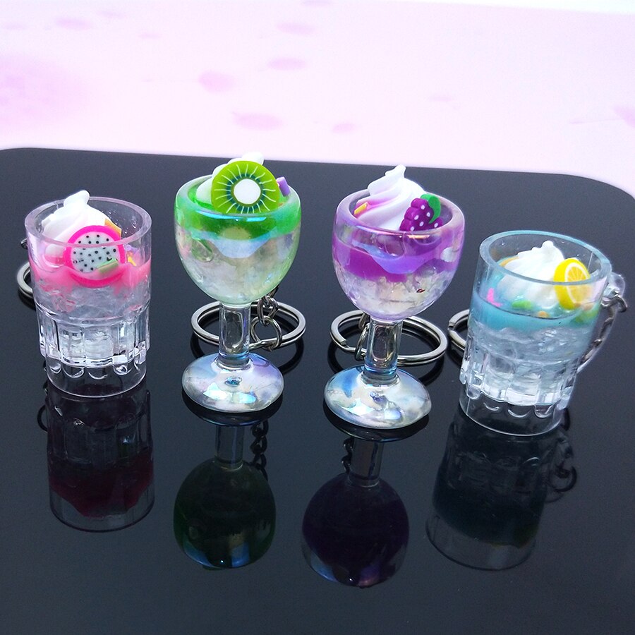 Acryl Leuke Sleutelhanger Parel Melk Thee Drinken Fles Wijn Glas Ijs Sleutelhanger Autosleutel Tas Hanger Koppels Vrouwen mannen Trinket