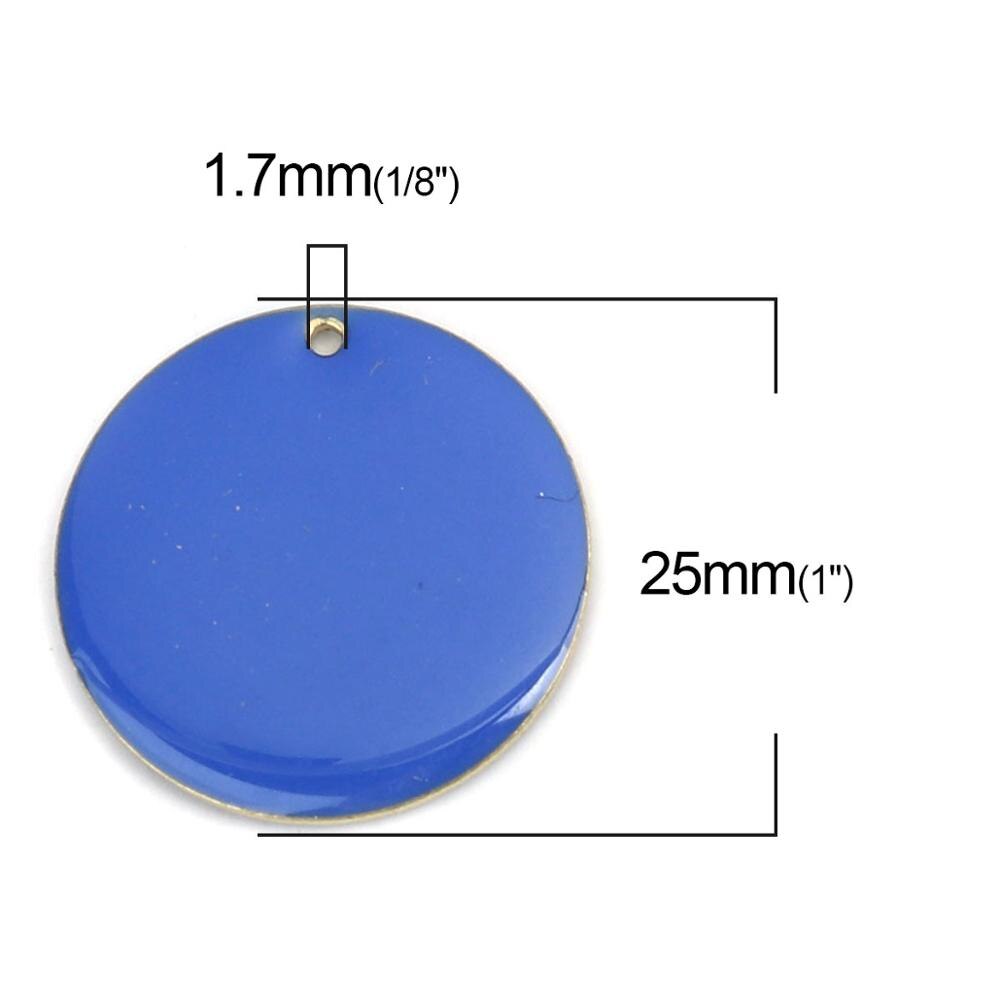 DoreenBeads Copper Enamelled Sequins Pendant Brass Colorful Round Style Jewelry DIY Charms 25mm Dia., 5 PCs: royal blue