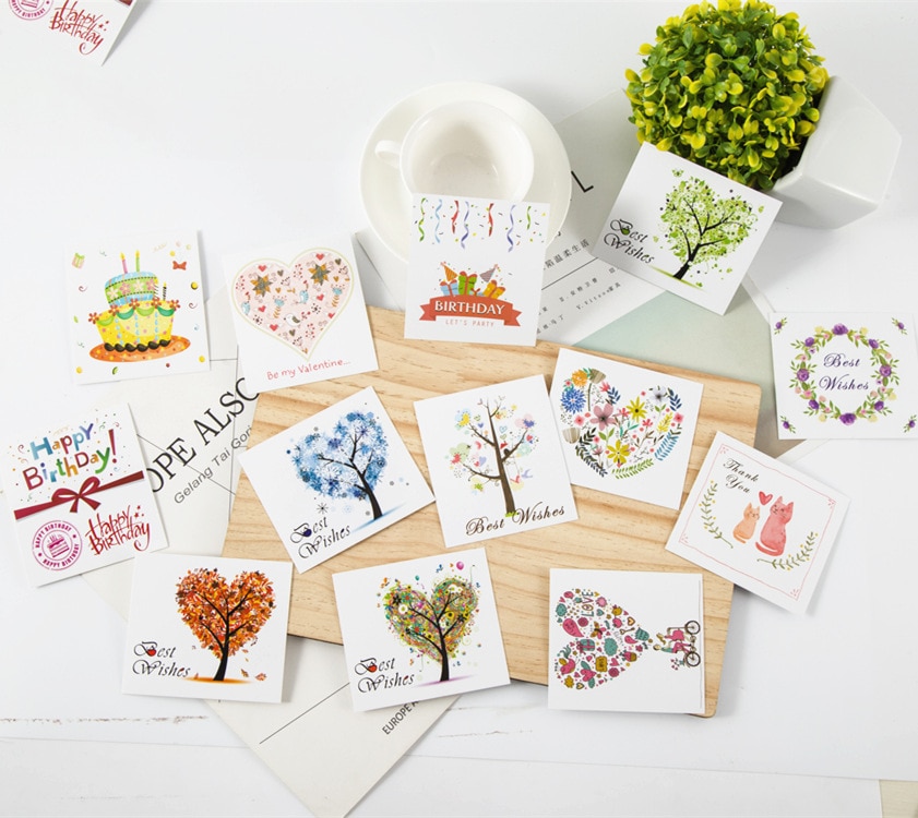 50 Pcs Kinds of Mini Greeting Cards Word Message Wishes Cards for Thank you Congratulation Anniversary Wedding Mother's Day