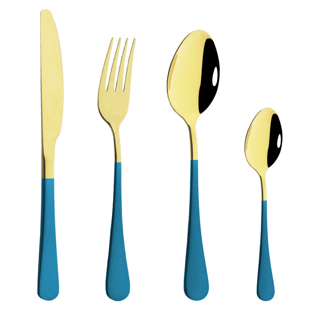 Couverts de cuisine en or blanc, 4 pièces, argenterie, service de table en acier inoxydable, service de table, couteau, fourchette, cuillère: Blue Gold