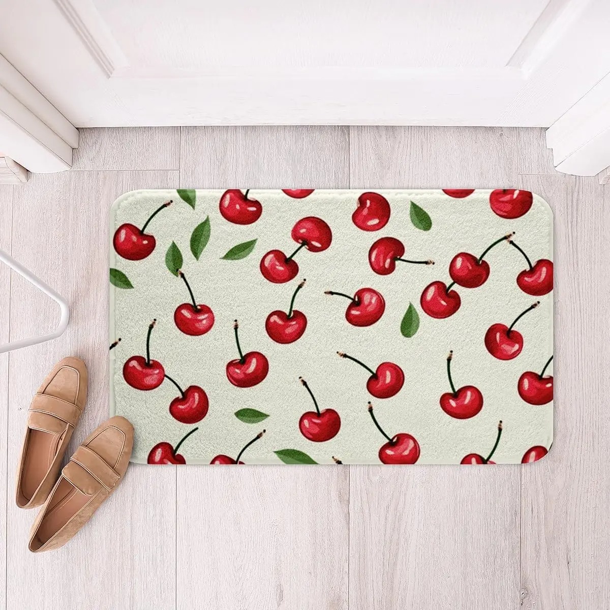 Vivid Cherry Bathroom Rug Delicious Fruits Pattern Entrance Floor Mat Bathroom Absorbent Foot Door Mat Decoration: 1 m2 / WHITE