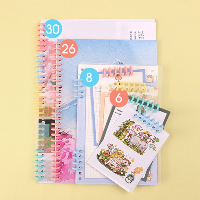 10pcs Plastic Loose Leaf Link Spiral Circles Binder Ring for 30 Holes Notebook Paper Book Scrapbook Stationery