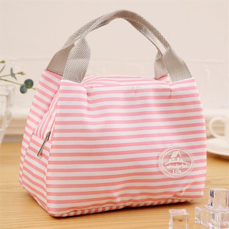 Neueste Lunch Bag Isolierte Kalten Leinwand Streifen Picknick Tragen Fall Thermische Tragbaren Mittagessen Box Frauen Kinder Männer Lunch Box Tasche tote