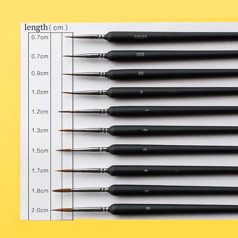 10pcs Hook Line Paint Brush Set Different Models Black Watercolor Soft Hair Oil Painting Extra Fine Hand Painted Brush Stroke