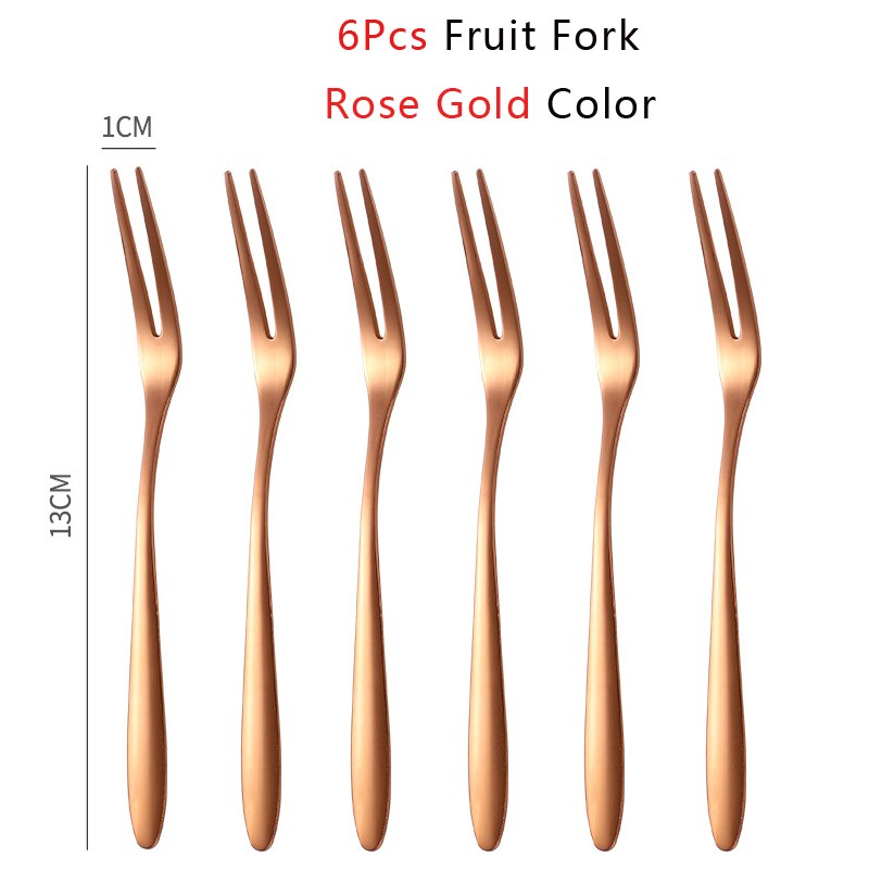2/6pcs Fruit Fork Set Mini Cute Stainless Steel Dessert Forks Silver Gold Rose Gold Cake Flatware Cutery Fork for Home Use: 6Pcs Rose Gold Color