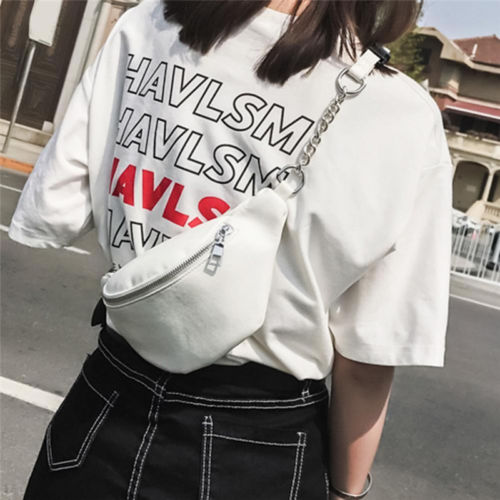 Feminino casual pu cintura saco de corrente fanny pacote cinto de viagem bolsa sacos de ombro feminino crossbody sacos preto/branco