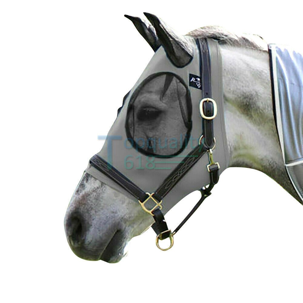 Safe Horse Fly Mask Waterproof Full Face Mesh Protective Detachable Horse Wear Equestrian Safety Ear: Gray