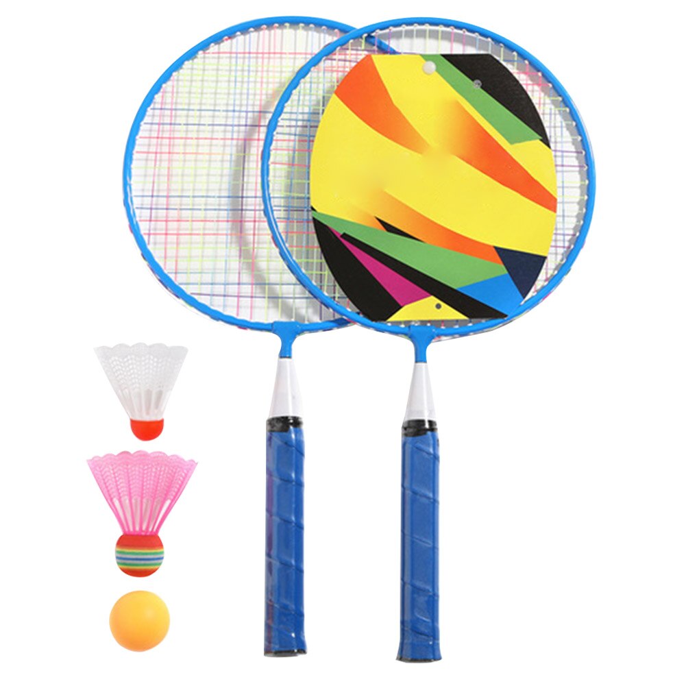 Rygsæk bolde indendørs udendørs med ketsjere børnehave sjovt sport spil anti-slip håndtag legeplads børn badminton sæt: Blå